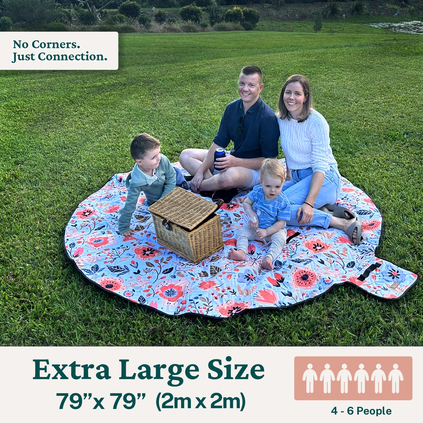 2m Round Picnic Blanket – Waterproof, Sand-Free, Outdoor Family Rug (Spring Blossom) image 2