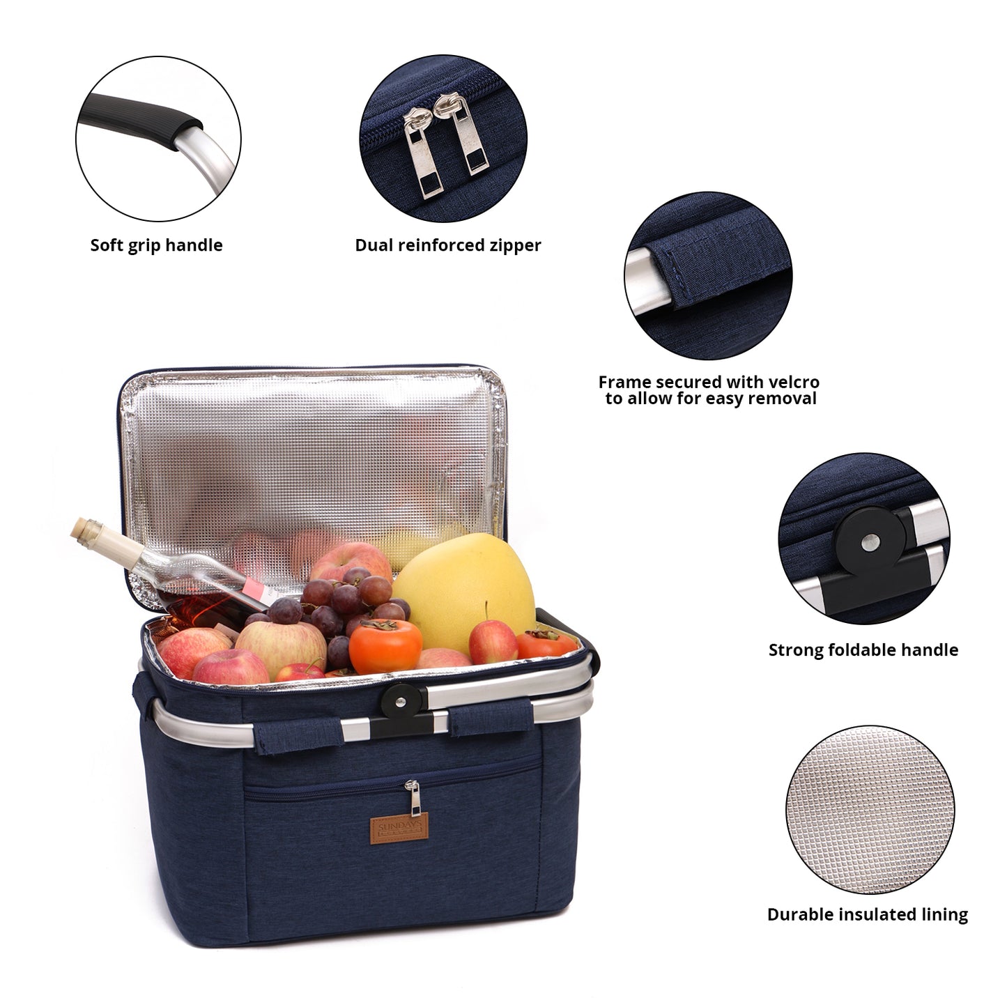 Collapsible Insulated Picnic Basket with Thermal Lining – Perfect for BBQs & Picnics (Blue) image 10
