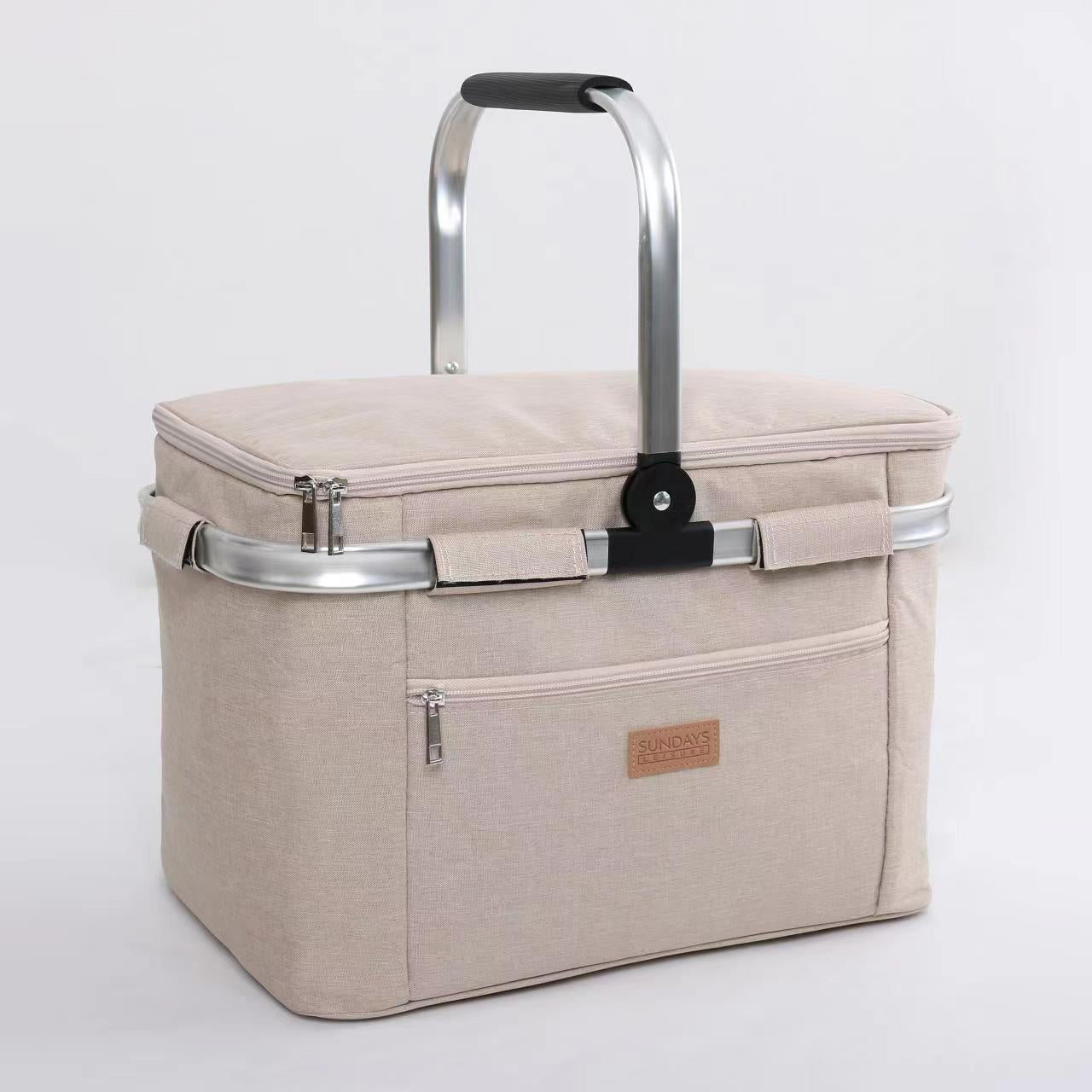 Collapsible Insulated Picnic Basket with Thermal Lining – Perfect for BBQs & Picnics (Sand) image 1