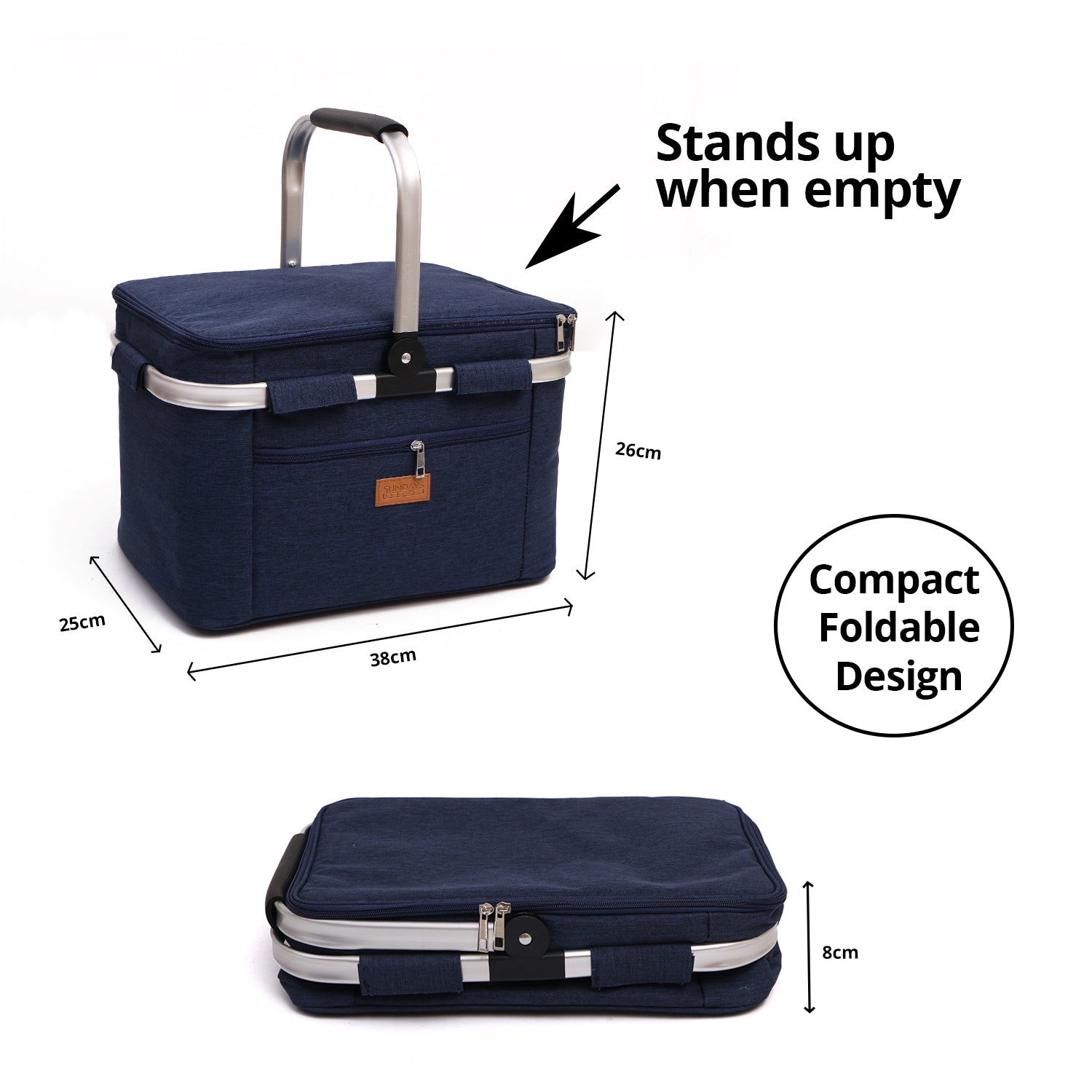 Collapsible Insulated Picnic Basket with Thermal Lining – Perfect for BBQs & Picnics (Blue) image 3