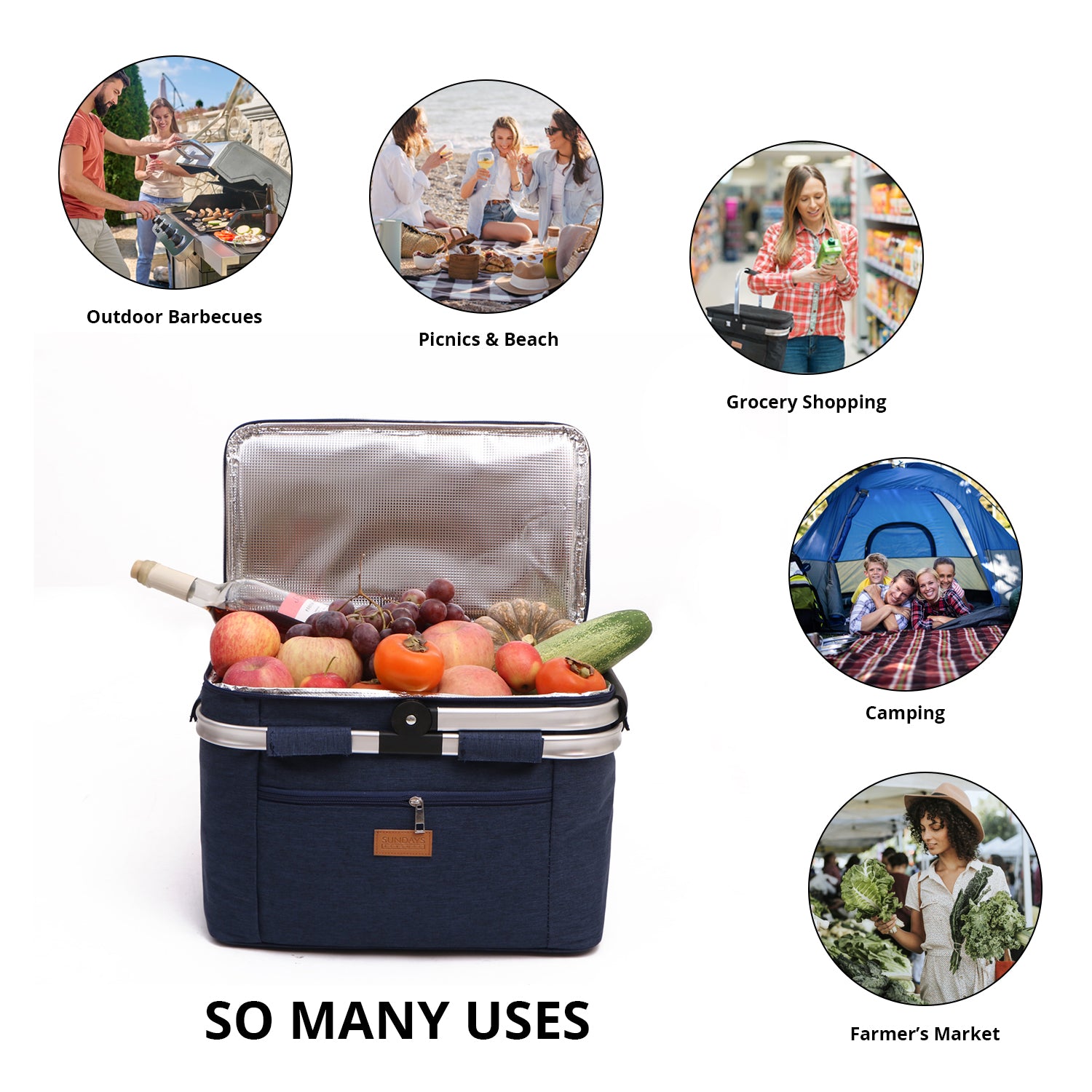 Collapsible Insulated Picnic Basket with Thermal Lining – Perfect for BBQs & Picnics (Blue) image 9