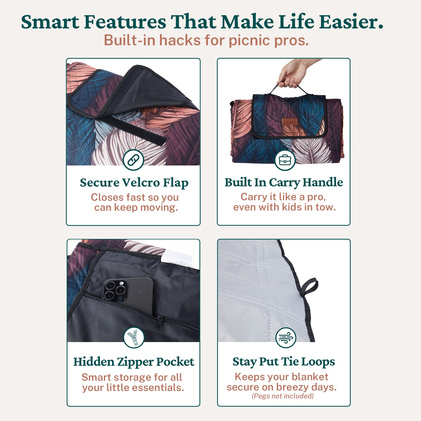 2m Round Picnic Blanket – Waterproof, Sand-Free, Outdoor Family Rug (Boho Feathers) image 7