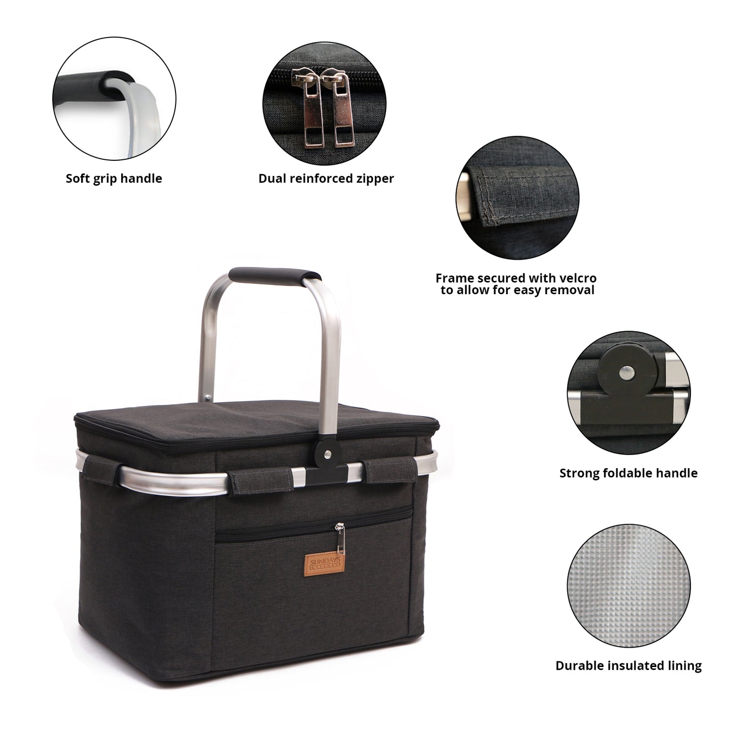 Collapsible Insulated Picnic Basket with Thermal Lining – Perfect for BBQs & Picnics (Grey) image 4
