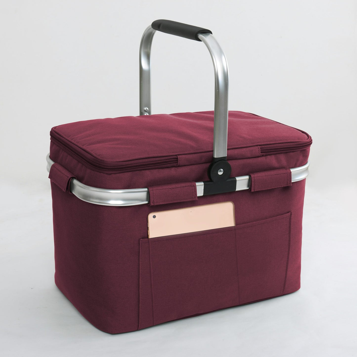 Collapsible Insulated Picnic Basket with Thermal Lining – Perfect for BBQs & Picnics (Maroon) image 2