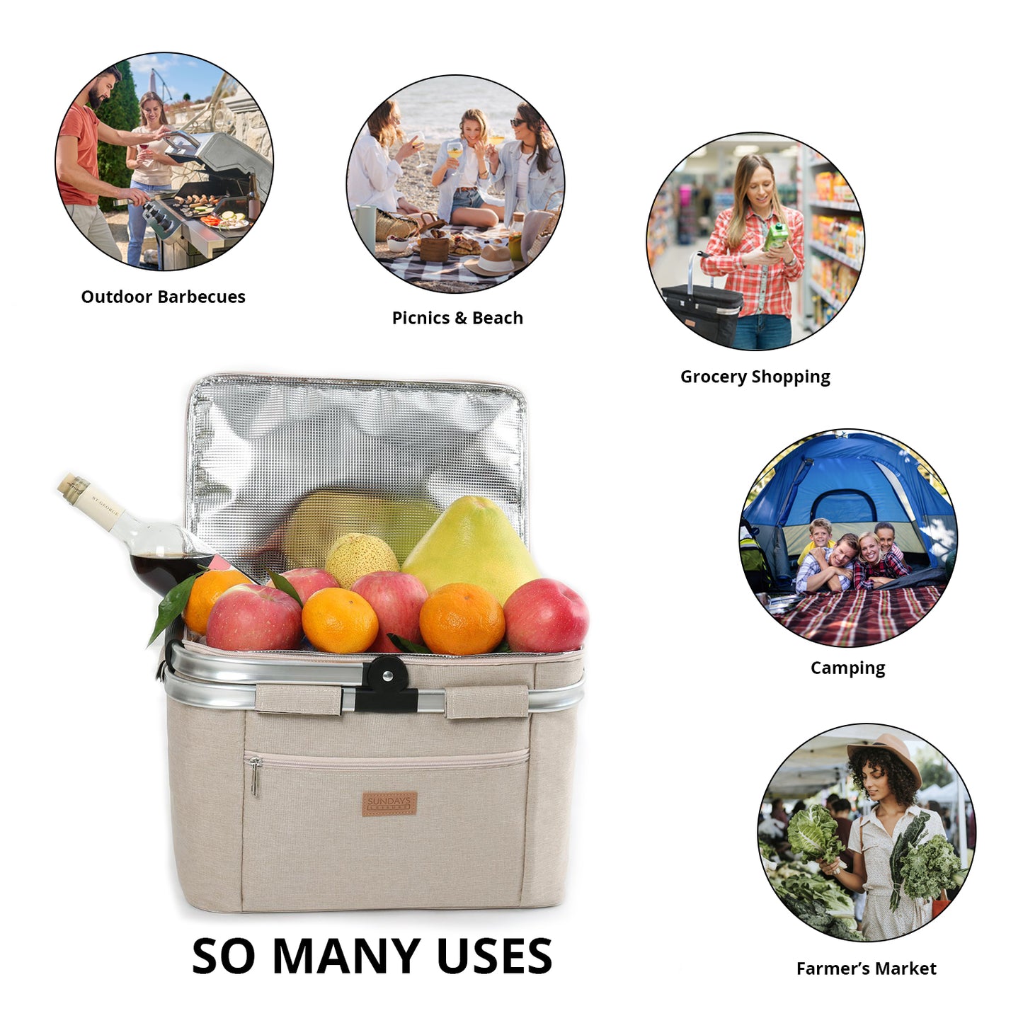 Collapsible Insulated Picnic Basket with Thermal Lining – Perfect for BBQs & Picnics (Sand) image 9