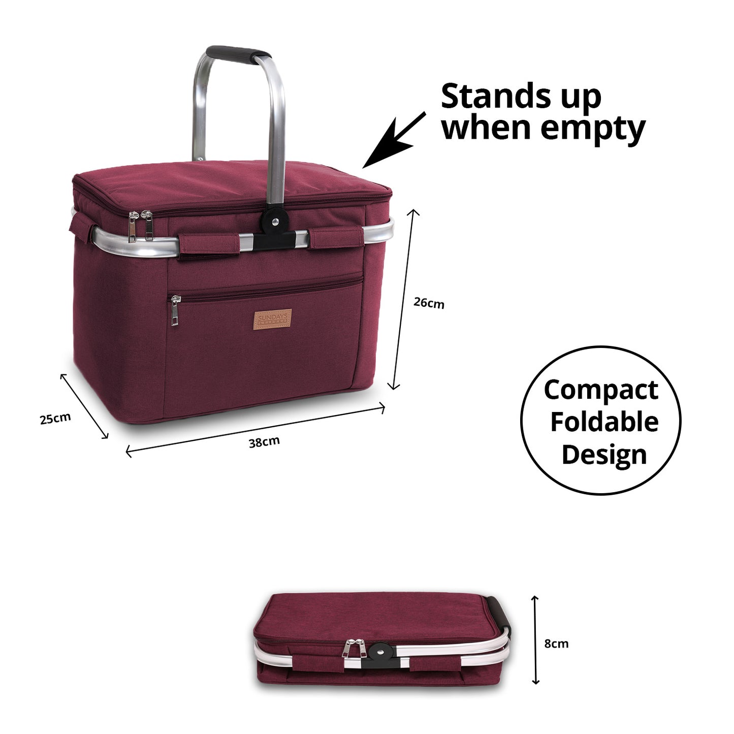 Collapsible Insulated Picnic Basket with Thermal Lining – Perfect for BBQs & Picnics (Maroon) image 9