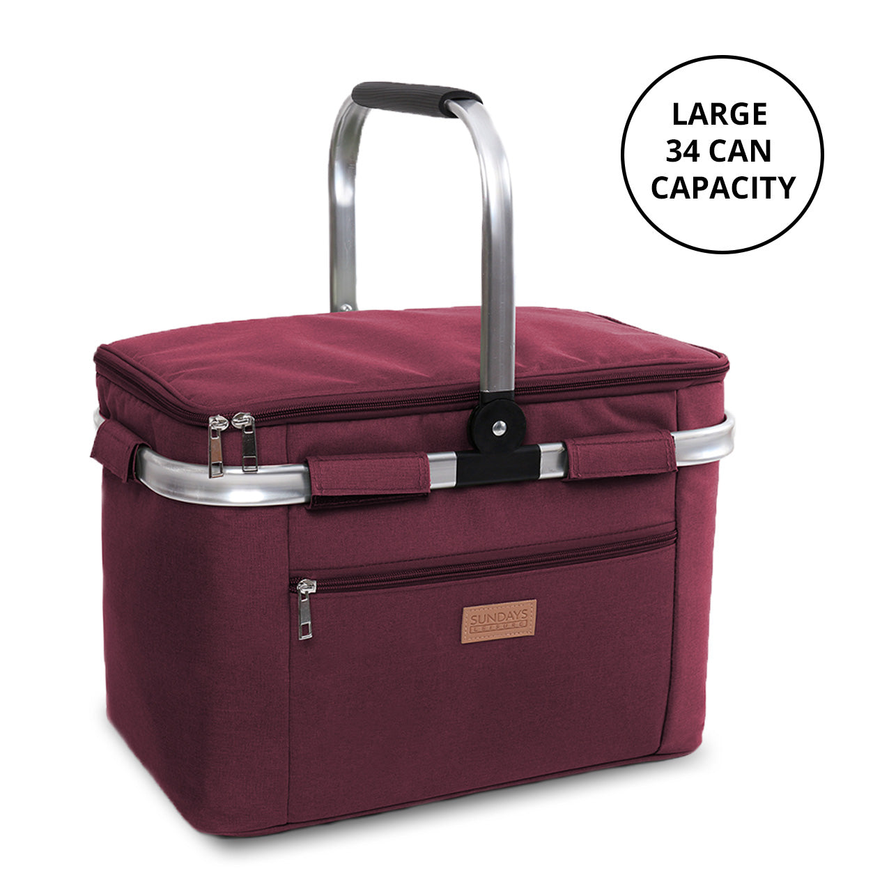 Collapsible Insulated Picnic Basket with Thermal Lining – Perfect for BBQs & Picnics (Maroon) image 8