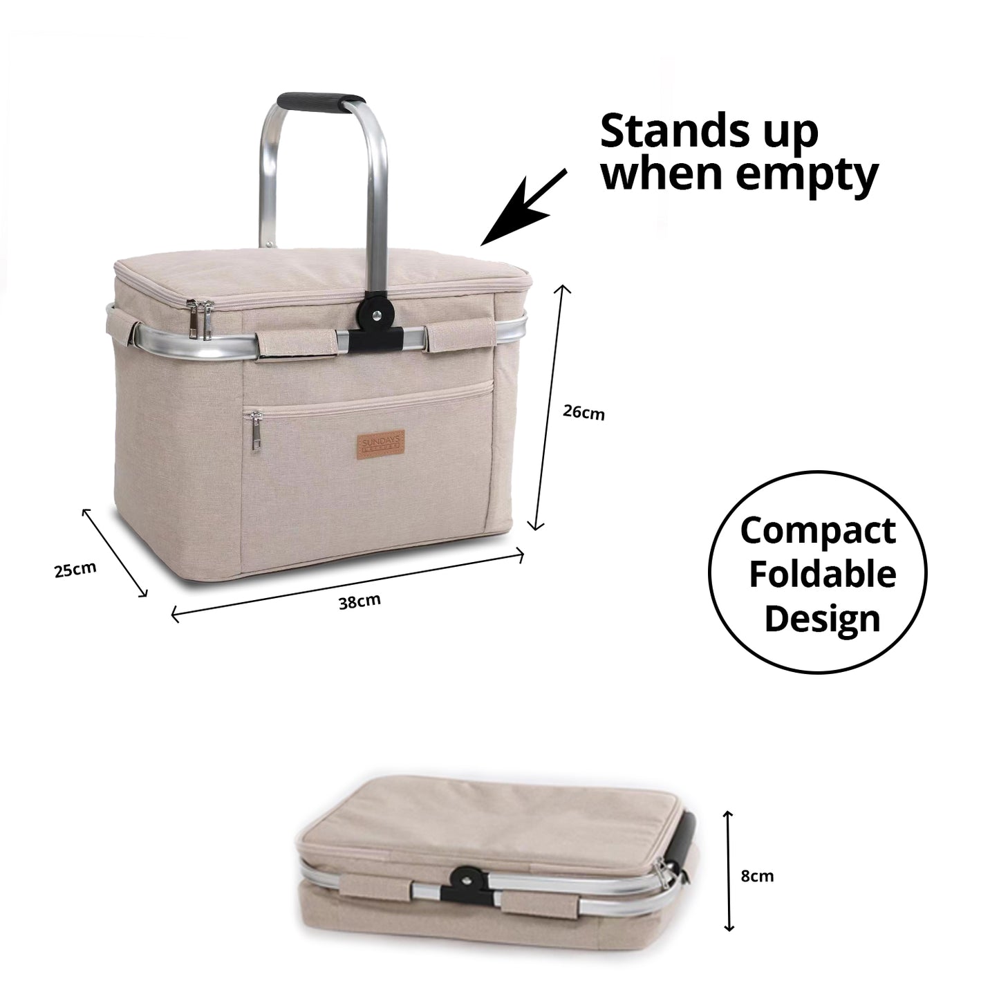 Collapsible Insulated Picnic Basket with Thermal Lining – Perfect for BBQs & Picnics (Sand) image 11