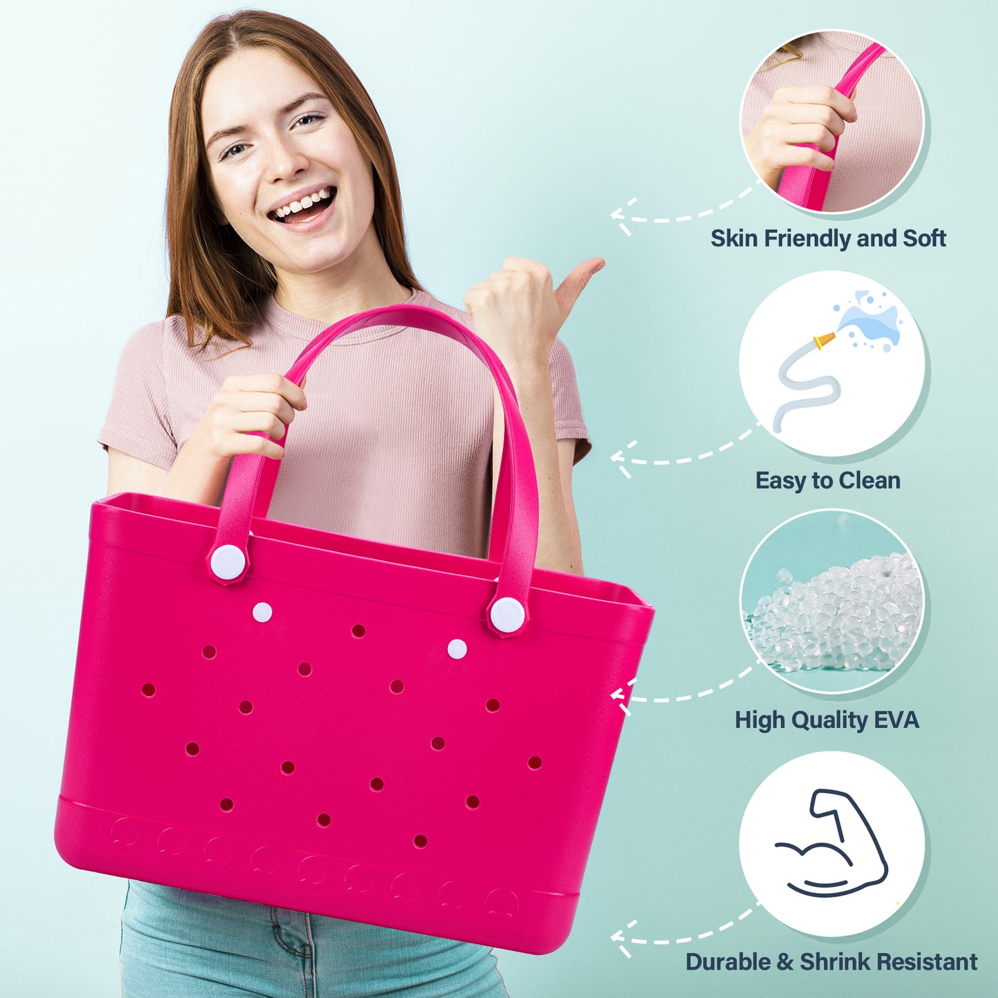 Sunday Crew Bag – XL EVA Rubber Beach Tote – Waterproof, Sand-Free & Family-Ready (Neon Raspberry) image 3