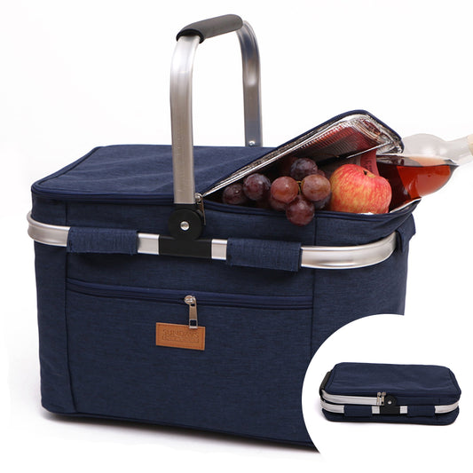 Collapsible Insulated Picnic Basket with Thermal Lining – Perfect for BBQs & Picnics (Blue) image 0