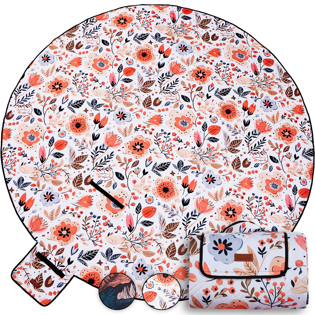 2m Round Picnic Blanket – Waterproof, Sand-Free, Outdoor Family Rug (Spring Blossom) image 0