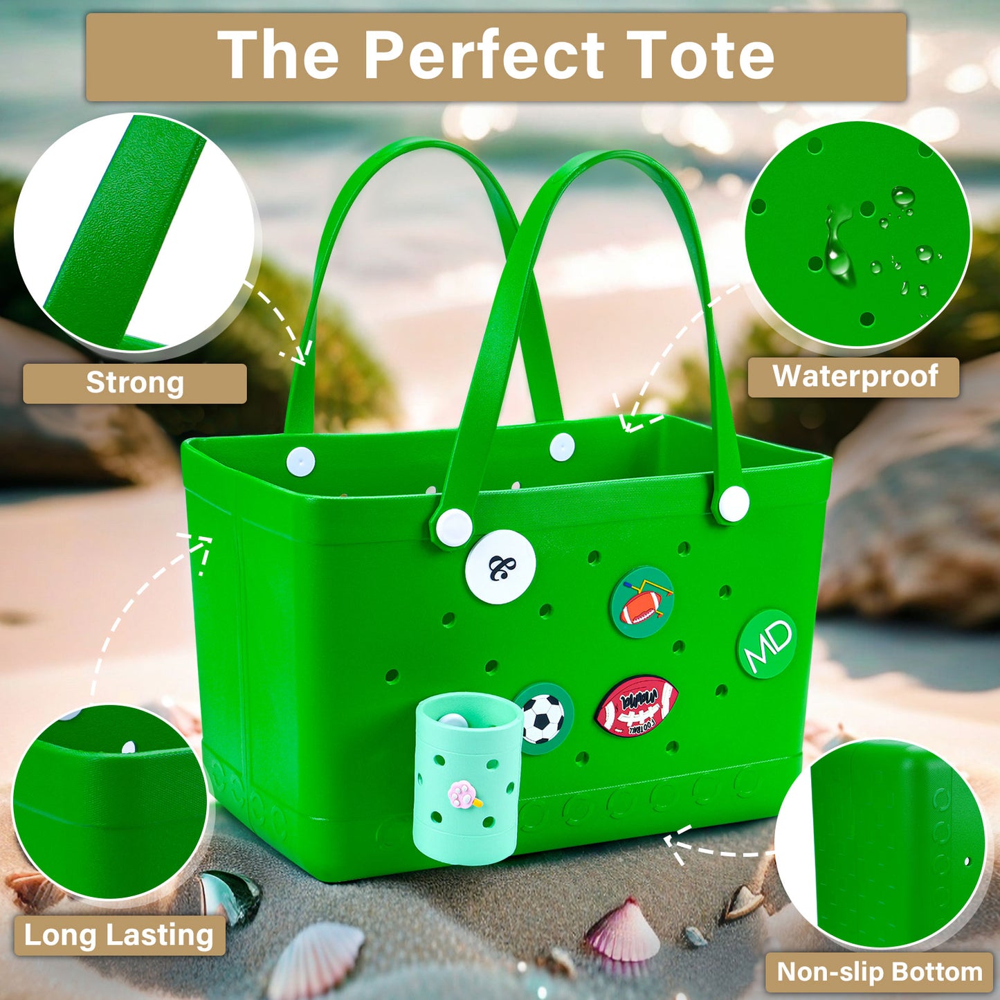 Sunday Crew Bag – XL EVA Rubber Beach Tote – Waterproof, Sand-Free & Family-Ready (Wild Lime) image 4