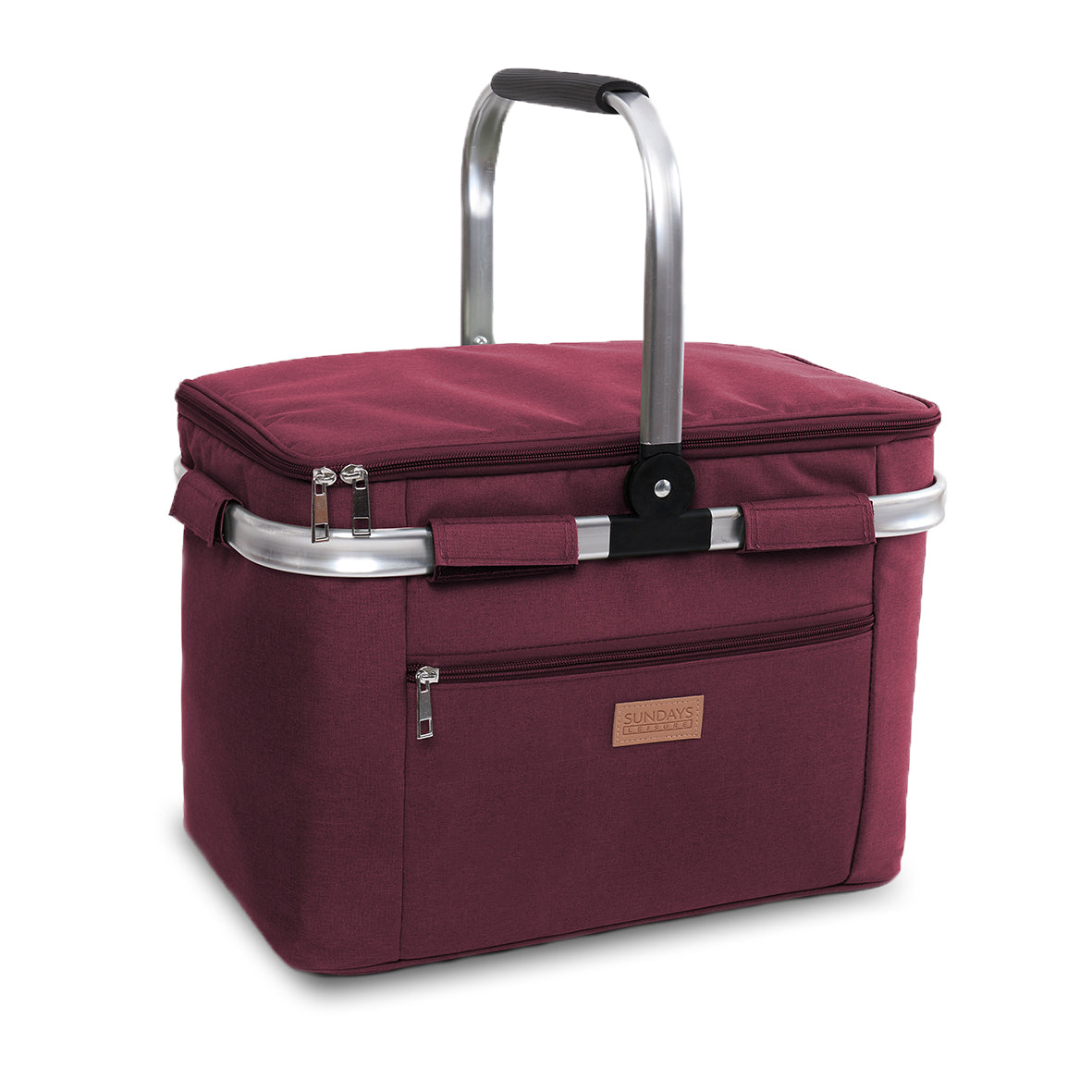 Collapsible Insulated Picnic Basket with Thermal Lining – Perfect for BBQs & Picnics (Maroon) image 1