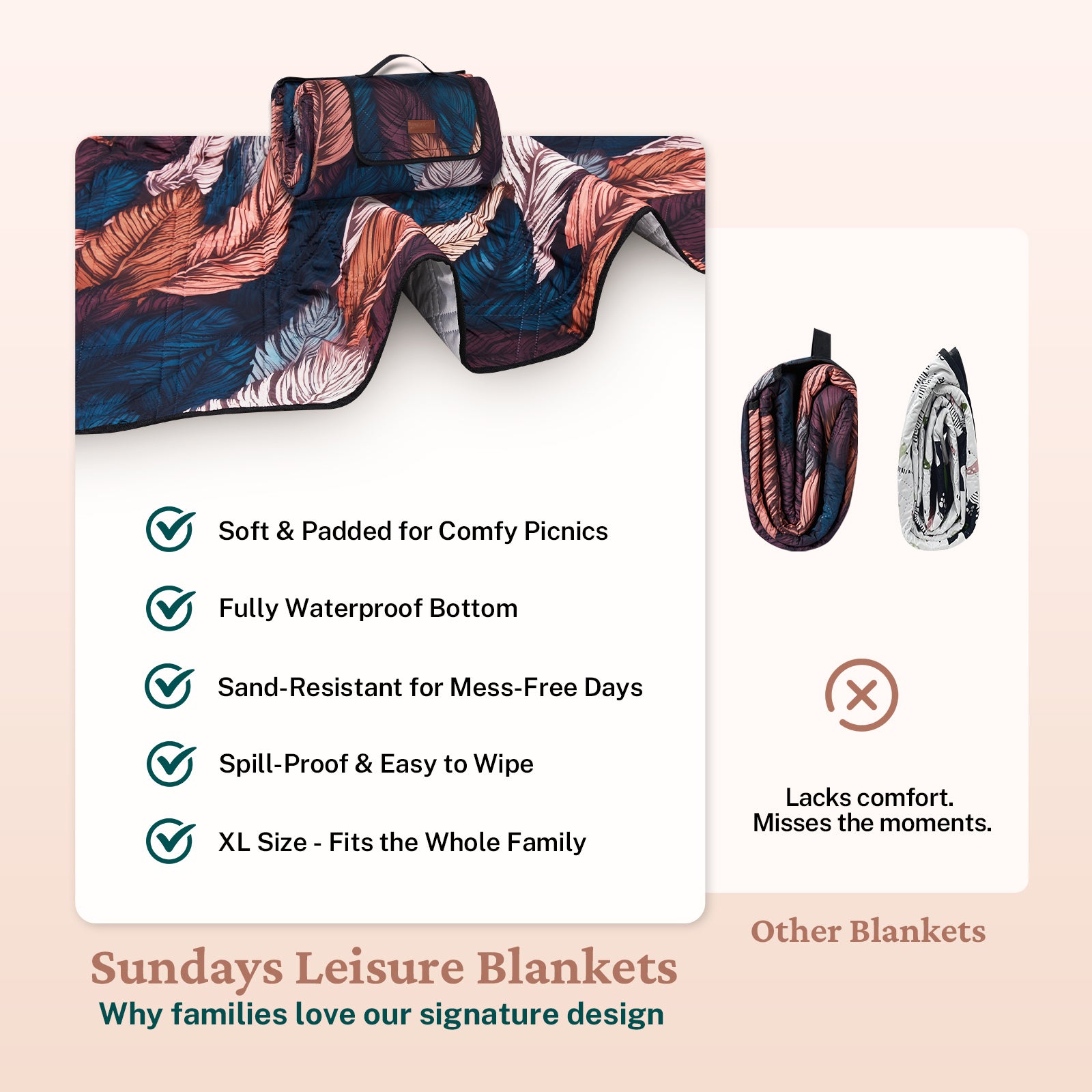 2m Round Picnic Blanket – Waterproof, Sand-Free, Outdoor Family Rug (Boho Feathers) image 6