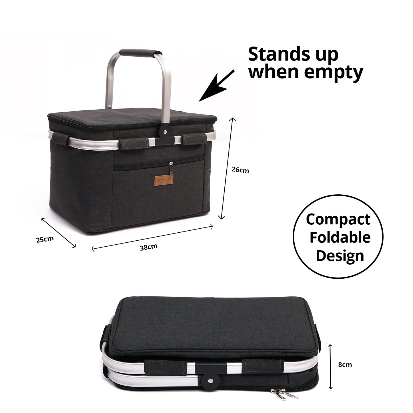 Collapsible Insulated Picnic Basket with Thermal Lining – Perfect for BBQs & Picnics (Grey) image 1