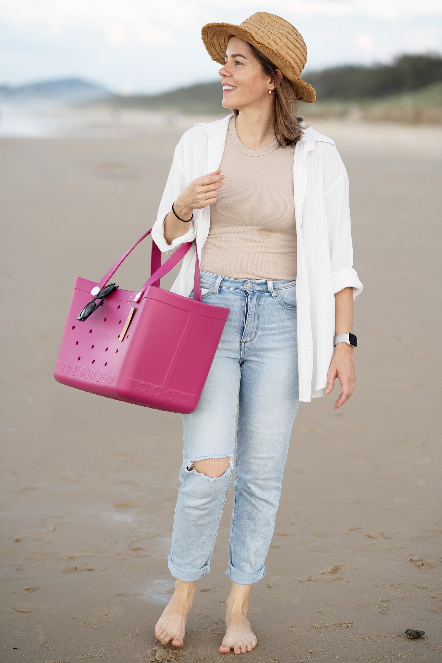 XL Waterproof Beach Tote Bag - Sand-Free Rubber Design with Inside Zipper Pocket  Sunday Crew