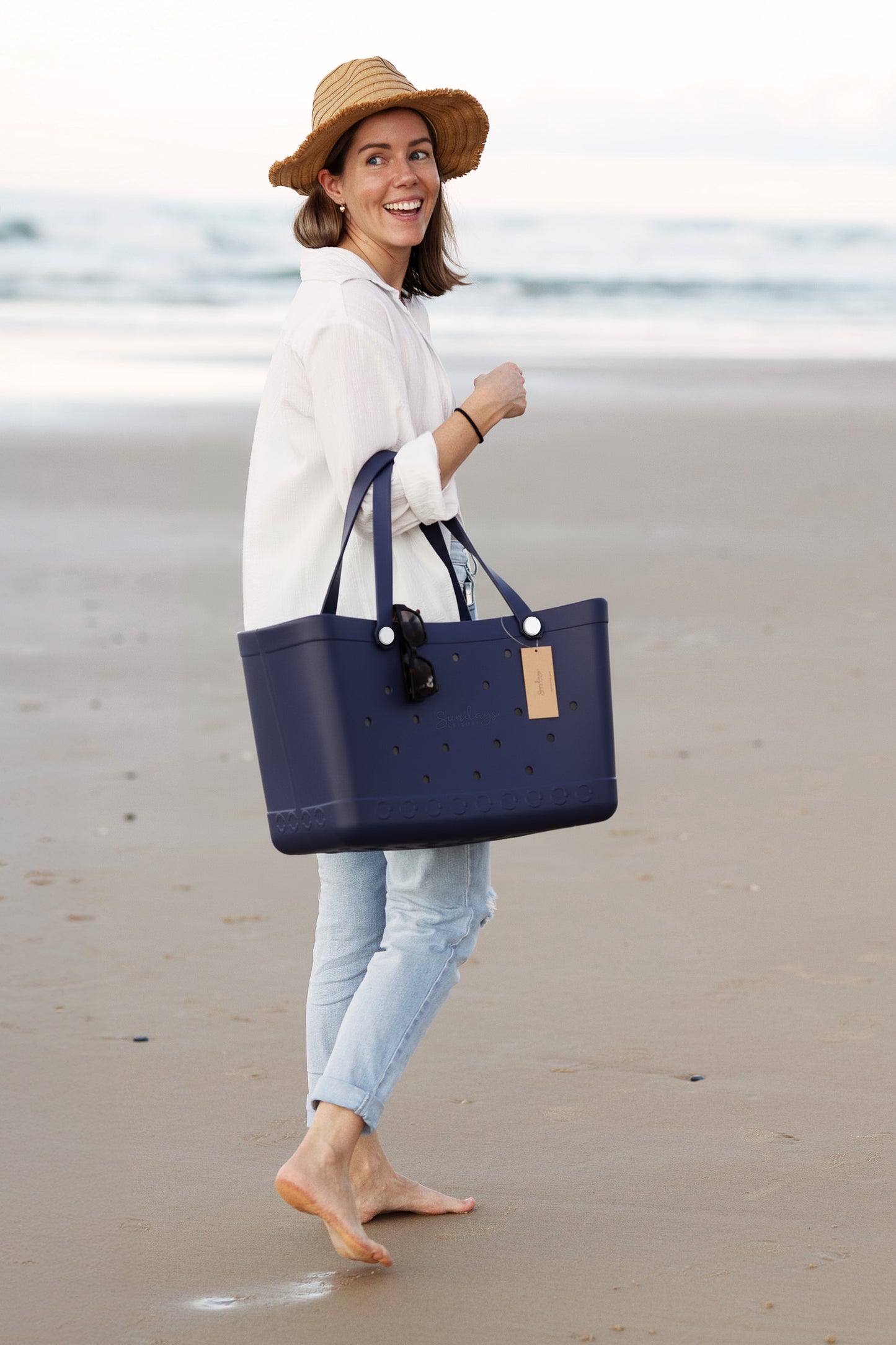 XL Waterproof Beach Tote Bag - Sand-Free Rubber Design with Inside Zipper Pocket  Sunday Crew