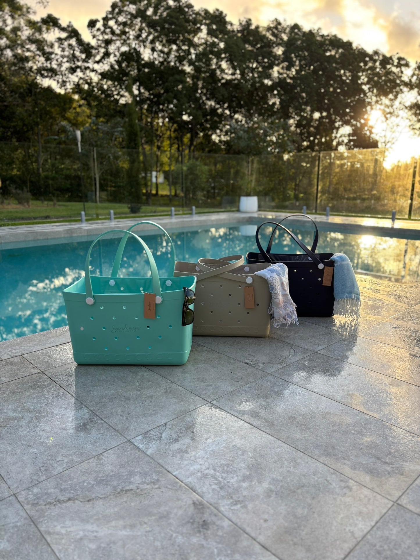 XL Waterproof Beach Tote Bag - Sand-Free Rubber Design with Inside Zipper Pocket - Midnight Sky - Sunday Crew