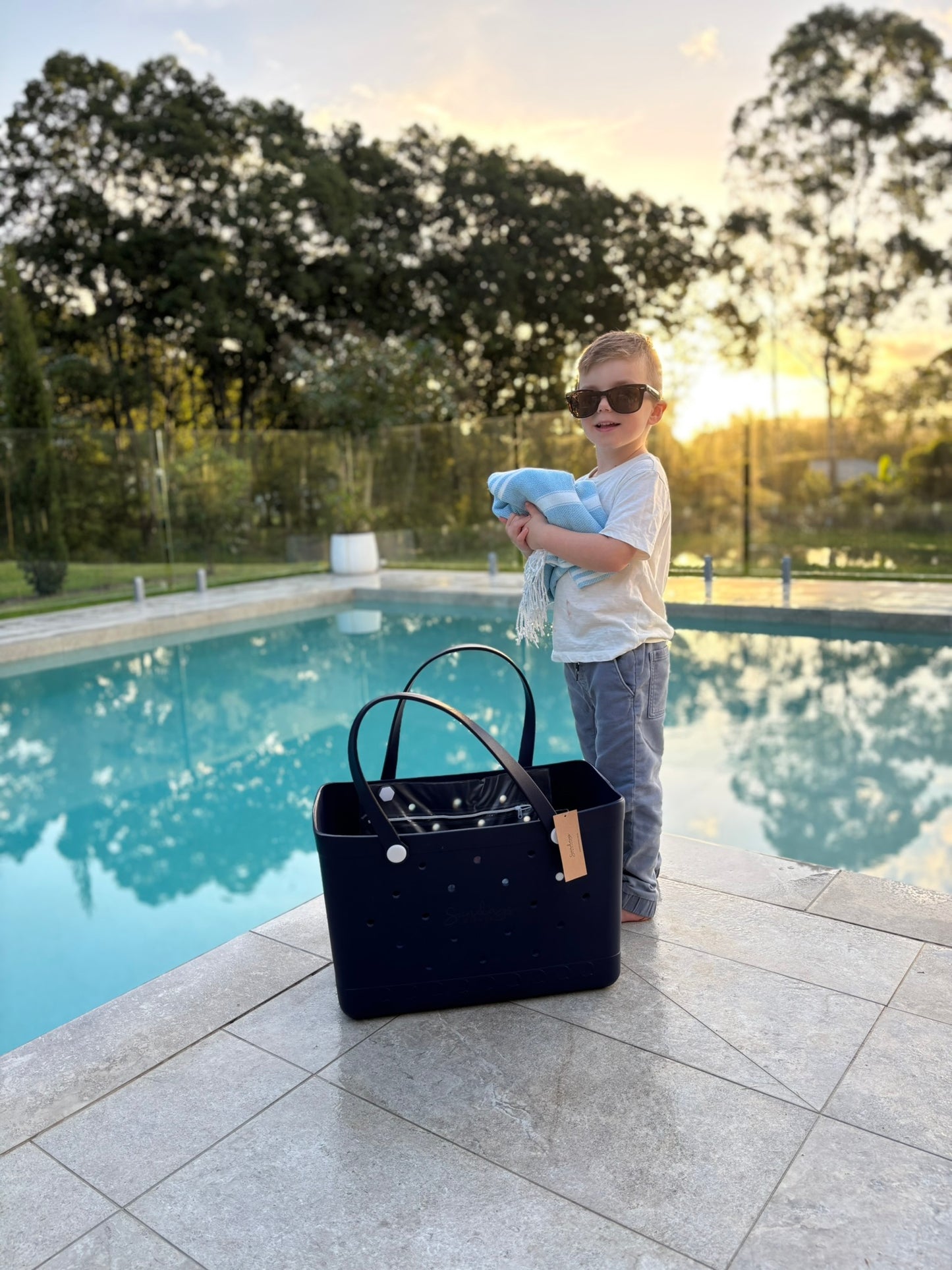 XL Waterproof Beach Tote Bag - Sand-Free Rubber Design with Inside Zipper Pocket - Midnight Sky - Sunday Crew