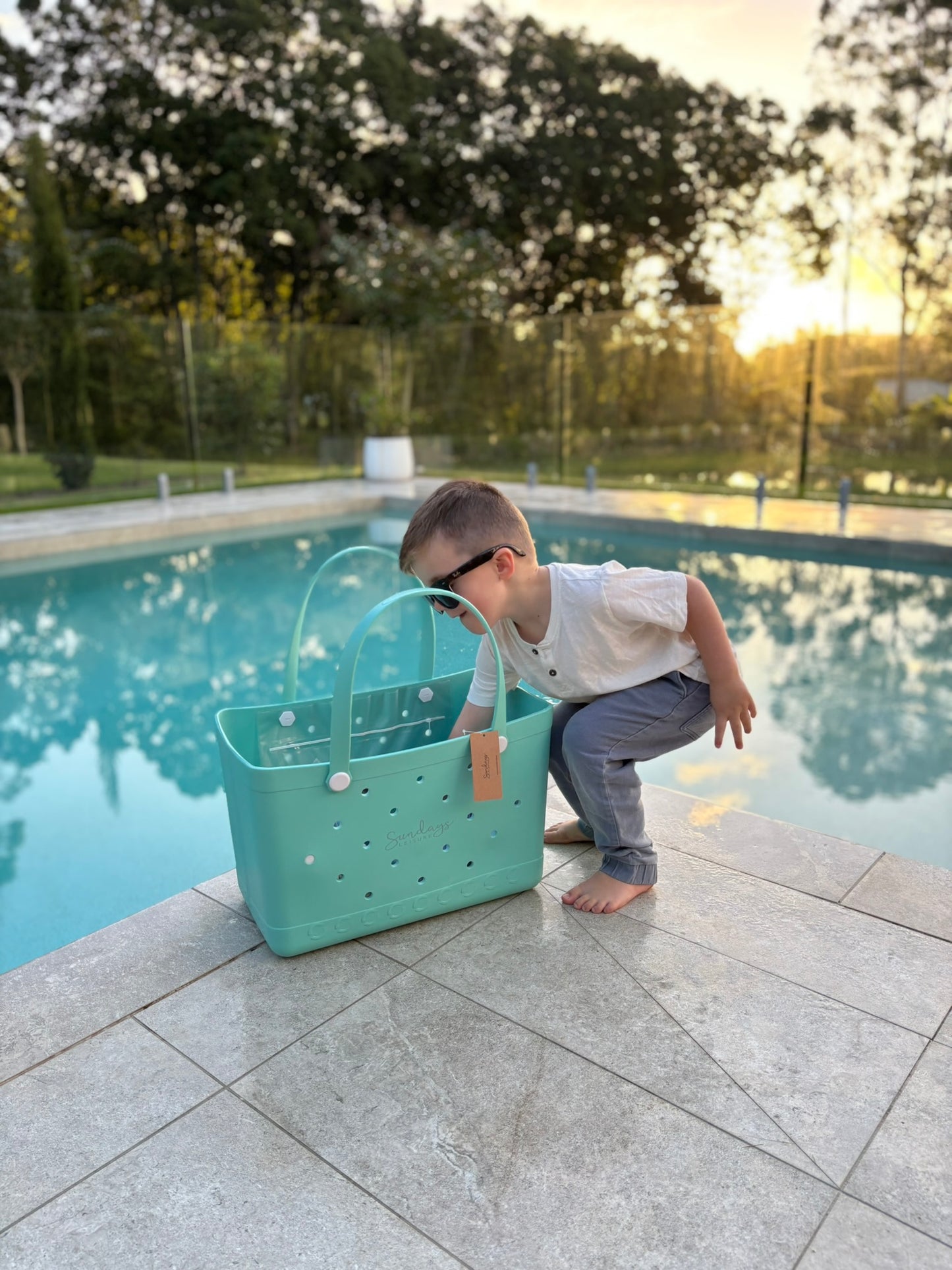 XL Waterproof Beach Tote Bag - Sand-Free Rubber Design with Inside Zipper Pocket - Spring Mint - Sunday Crew