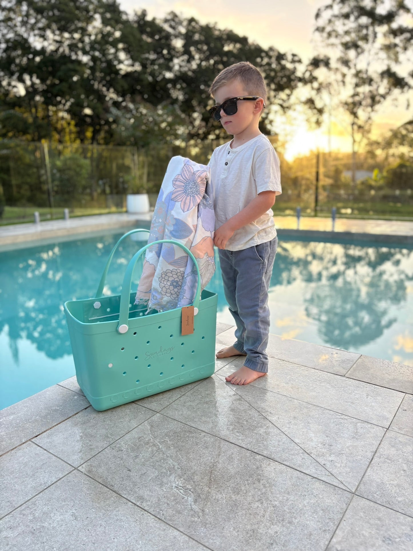 XL Waterproof Beach Tote Bag - Sand-Free Rubber Design with Inside Zipper Pocket - Spring Mint - Sunday Crew