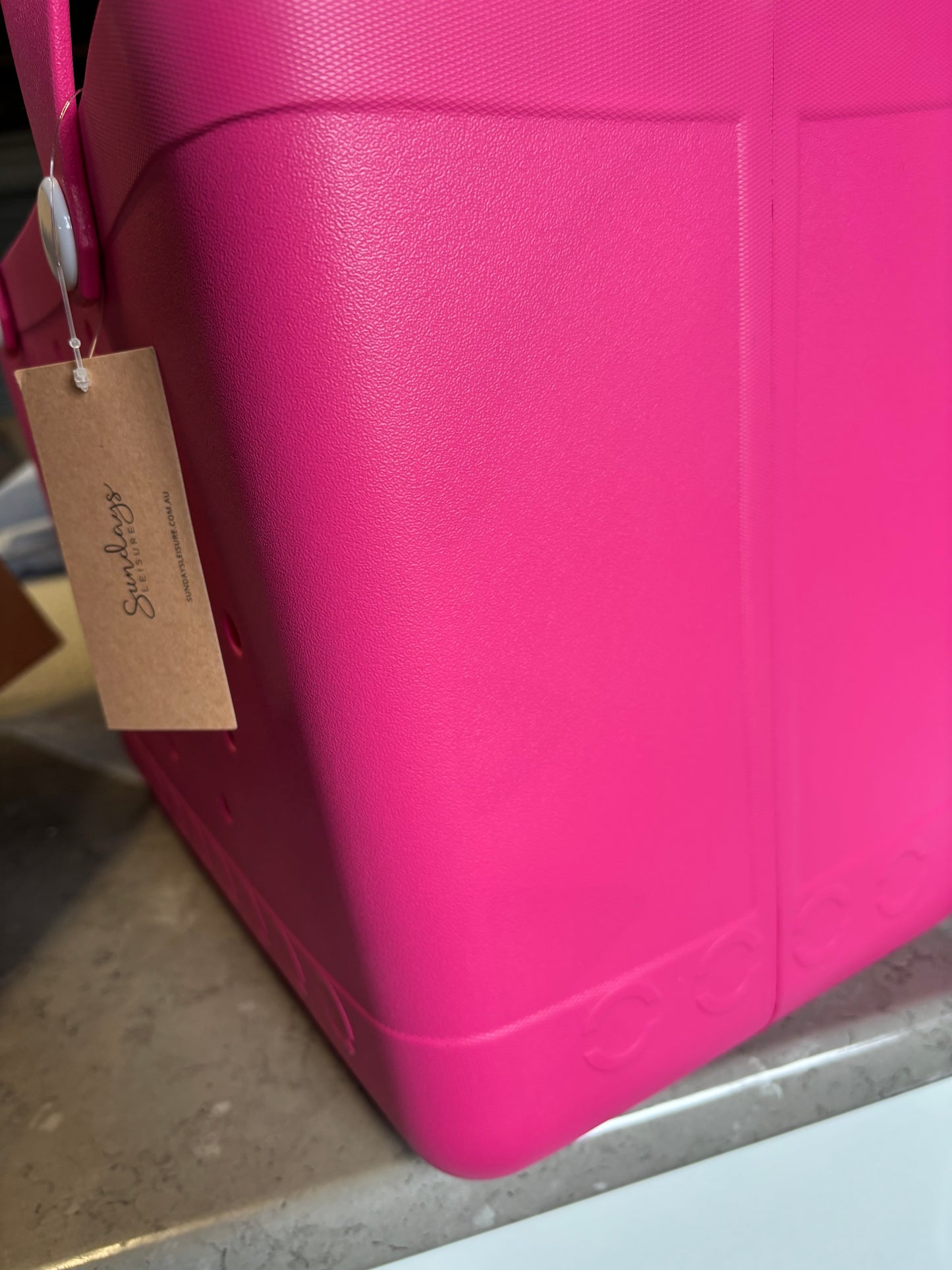 *Factory Second* XL Waterproof Beach Tote Bag - Sand-Free Rubber Design with Inside Zipper Pocket - Neon Raspberry - Sunday Crew