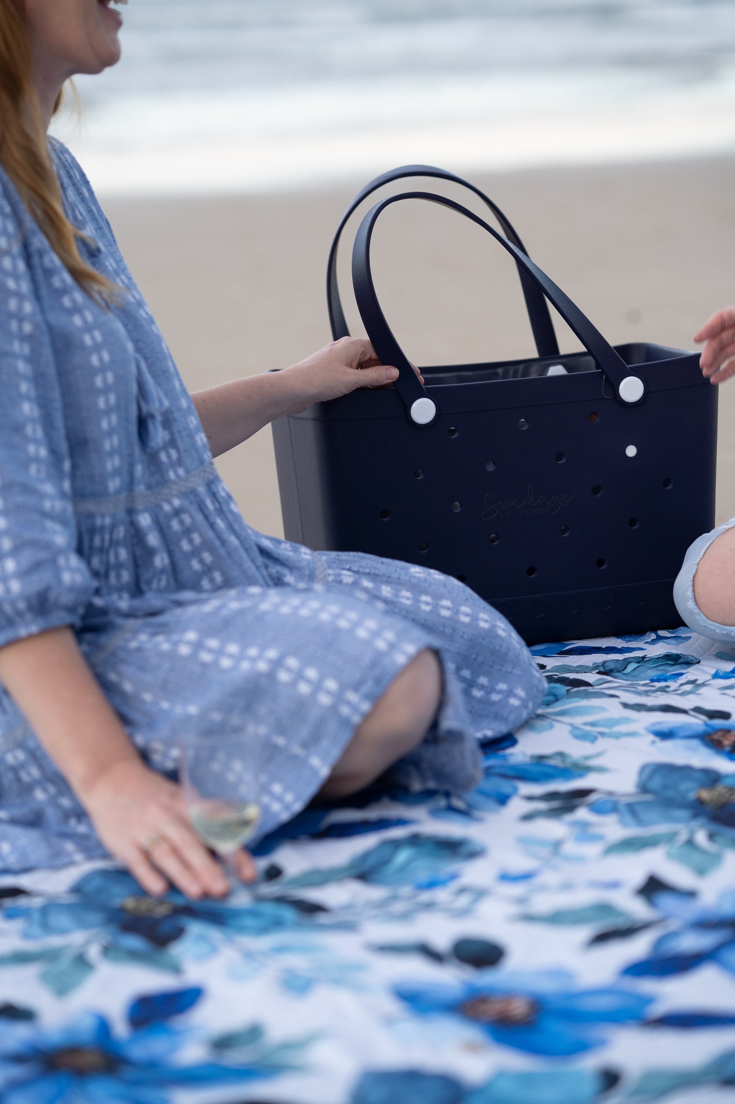 XL Waterproof Beach Tote Bag - Sand-Free Rubber Design with Inside Zipper Pocket - Midnight Sky - Sunday Crew