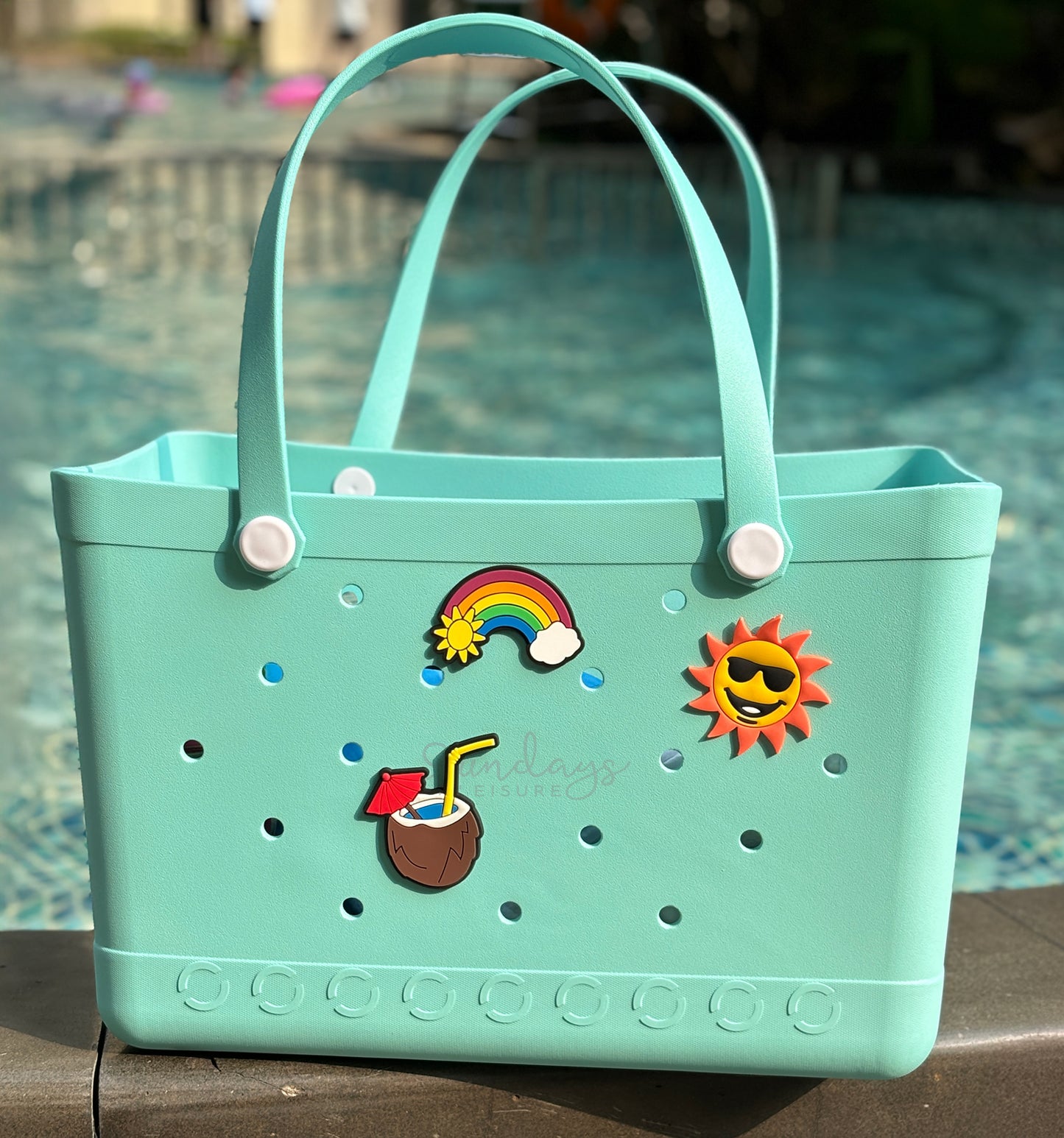 XL Waterproof Beach Tote Bag - Sand-Free Rubber Design with Inside Zipper Pocket - Spring Mint - Sunday Crew