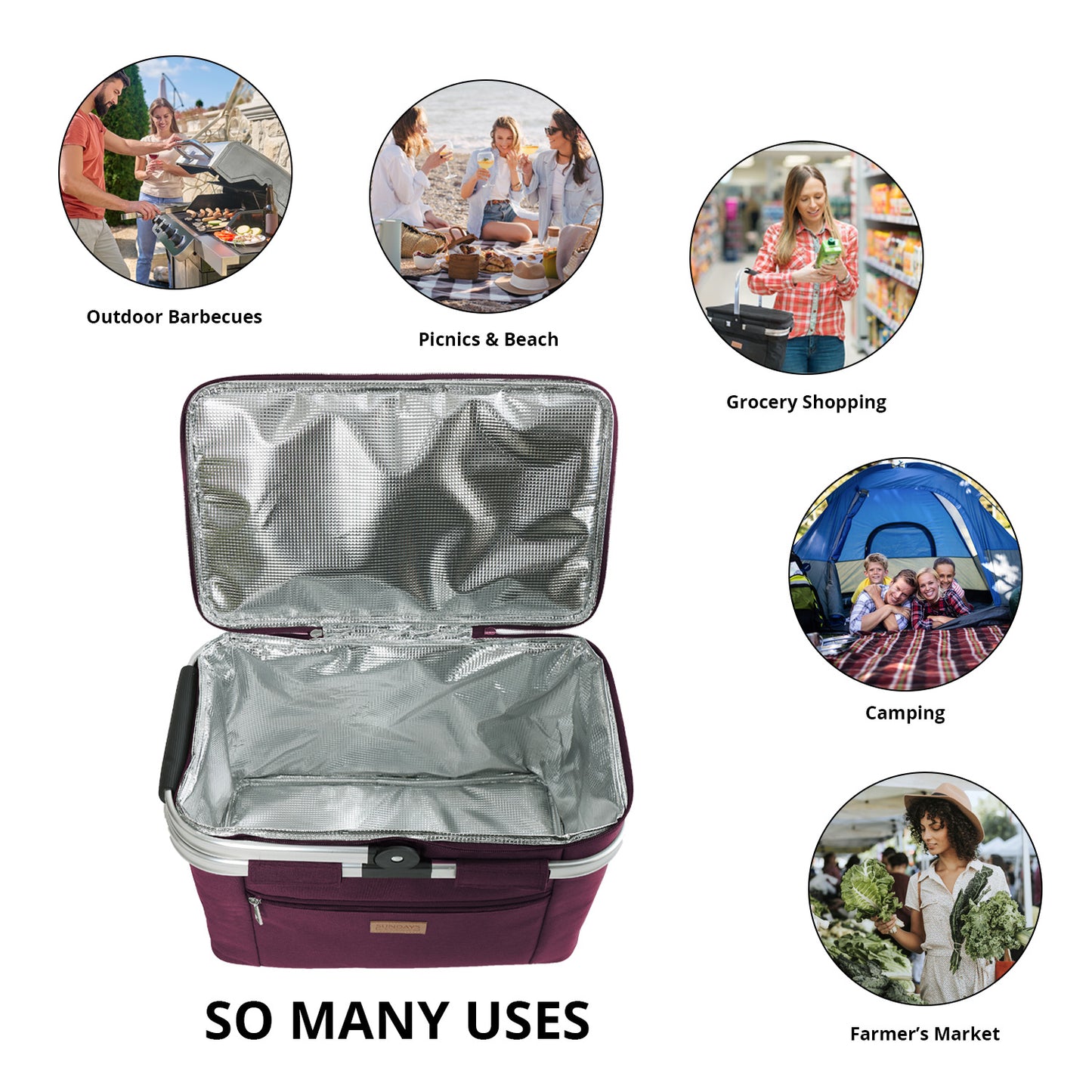 Collapsible Insulated Picnic Basket with Thermal Lining – Perfect for BBQs & Picnics (Maroon) image 11