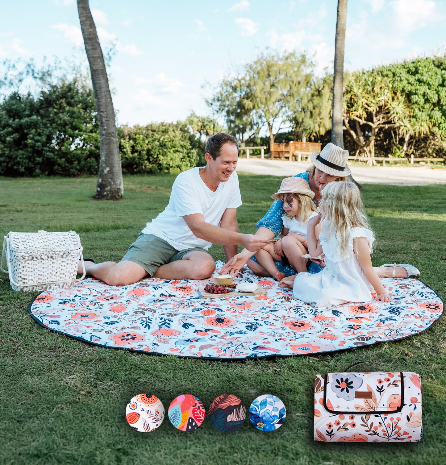 2m Round Picnic Blanket – Waterproof, Sand-Free, Outdoor Family Rug (Spring Blossom) image 1