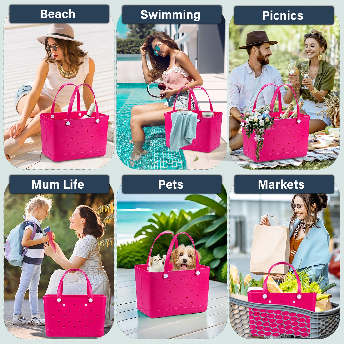 Sunday Crew Bag – XL EVA Rubber Beach Tote – Waterproof, Sand-Free & Family-Ready (Neon Raspberry) image 9