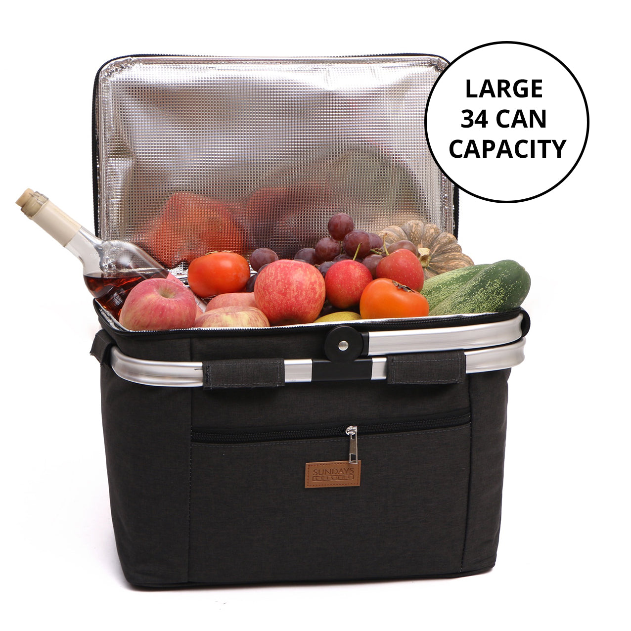 Collapsible Insulated Picnic Basket with Thermal Lining – Perfect for BBQs & Picnics (Grey) image 3