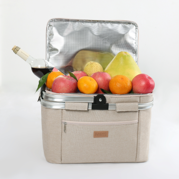 Collapsible Insulated Picnic Basket with Thermal Lining – Perfect for BBQs & Picnics (Sand) image 3