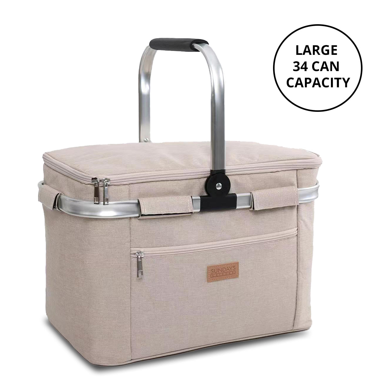 Collapsible Insulated Picnic Basket with Thermal Lining – Perfect for BBQs & Picnics (Sand) image 8