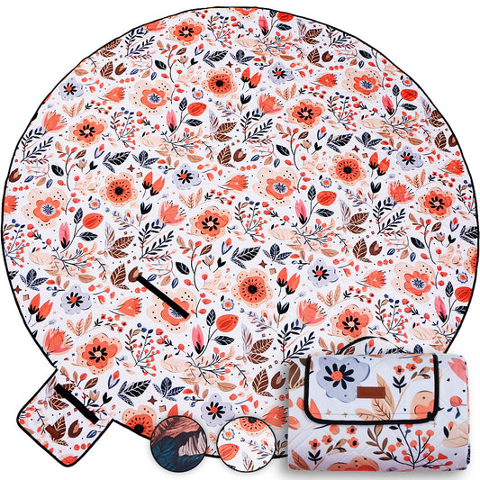 2m Round Picnic Blanket – Waterproof, Sand-Free, Outdoor Family Rug (Spring Blossom) image 0