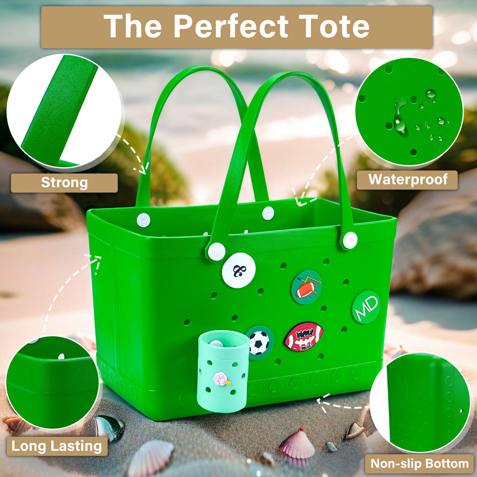 Sunday Crew Bag – XL EVA Rubber Beach Tote – Waterproof, Sand-Free & Family-Ready (Wild Lime) image 4