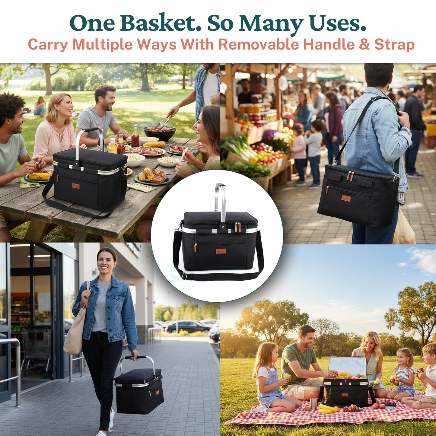 Collapsible Insulated Picnic Basket with Thermal Lining – Perfect for BBQs & Picnics