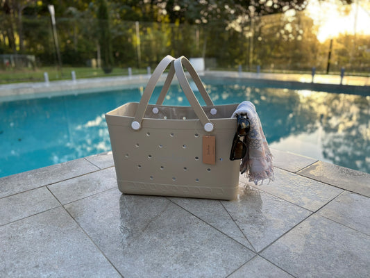 XL Waterproof Beach Tote Bag - Sand-Free Rubber Design with Inside Zipper Pocket - Sand Storm - Sunday Crew