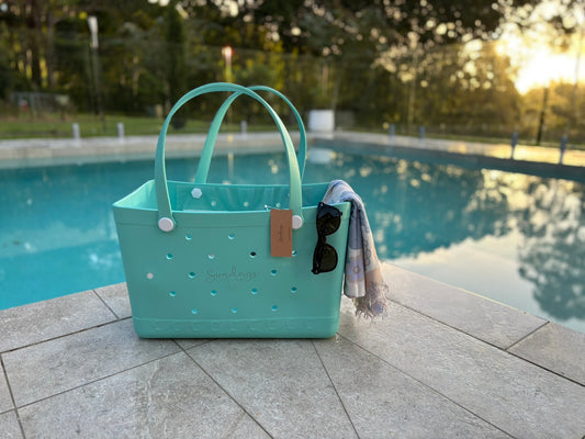 XL Waterproof Beach Tote Bag - Sand-Free Rubber Design with Inside Zipper Pocket - Spring Mint - Sunday Crew