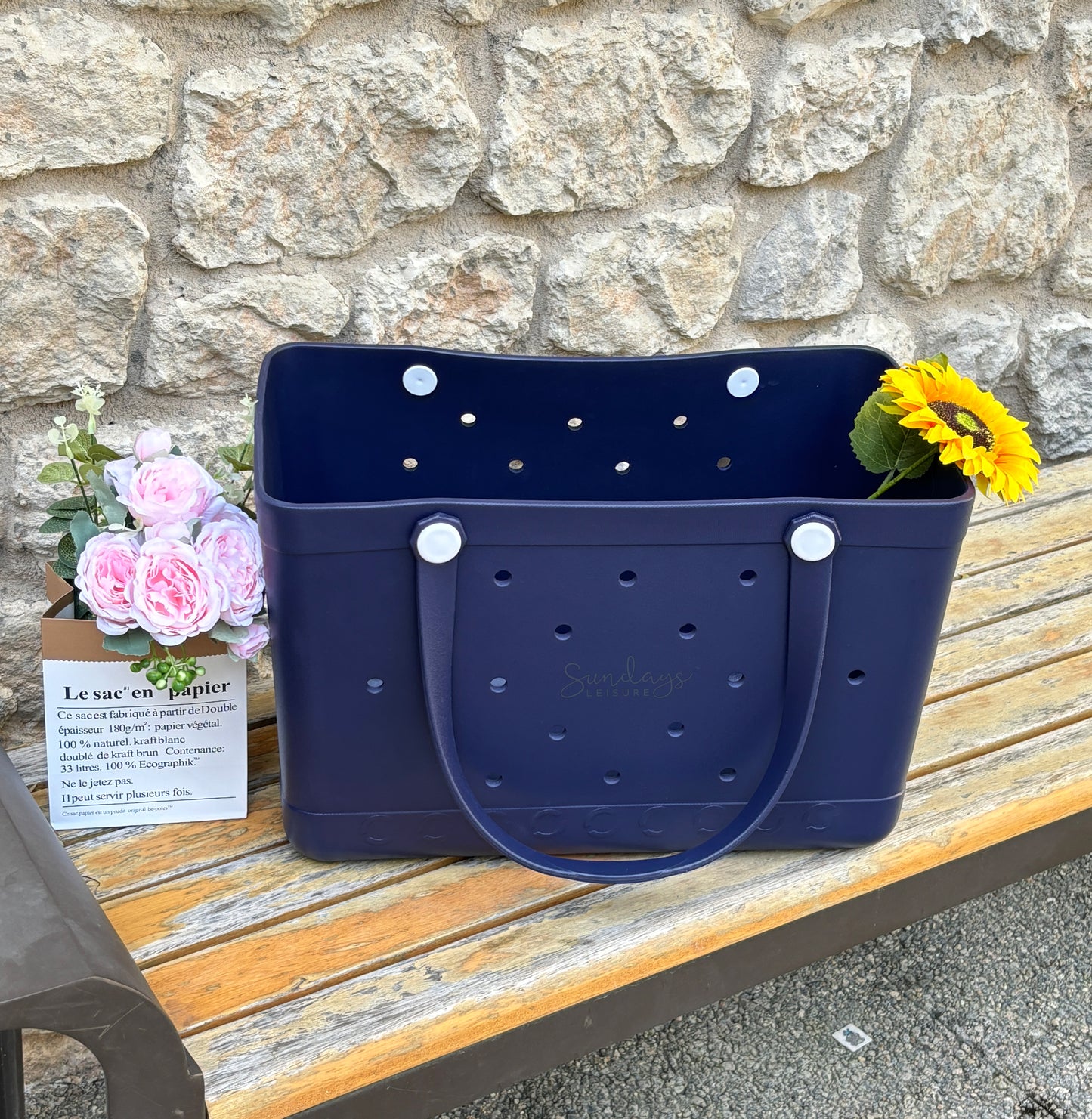 *Factory Second* XL Waterproof Beach Tote Bag - Sand-Free Rubber Design with Inside Zipper Pocket - Midnight Sky - Sunday Crew