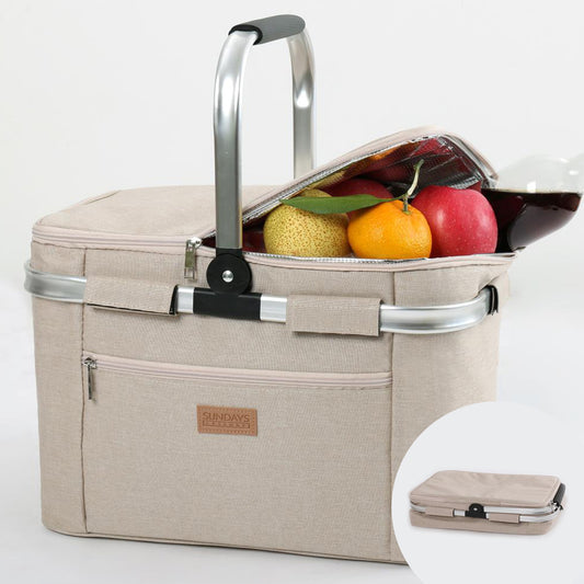 Collapsible Insulated Picnic Basket with Thermal Lining – Perfect for BBQs & Picnics (Sand) image 0