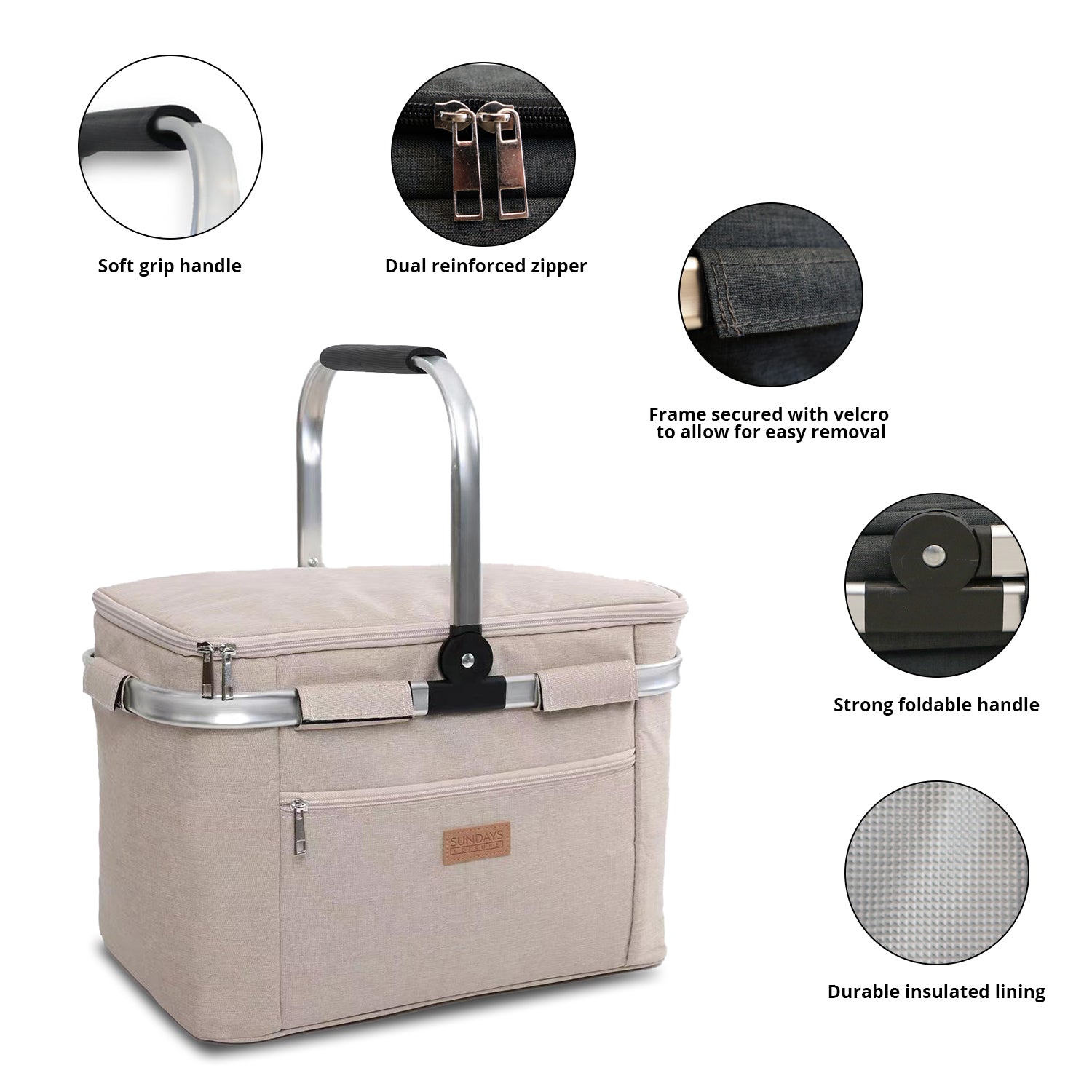 Collapsible Insulated Picnic Basket with Thermal Lining – Perfect for BBQs & Picnics (Sand) image 10