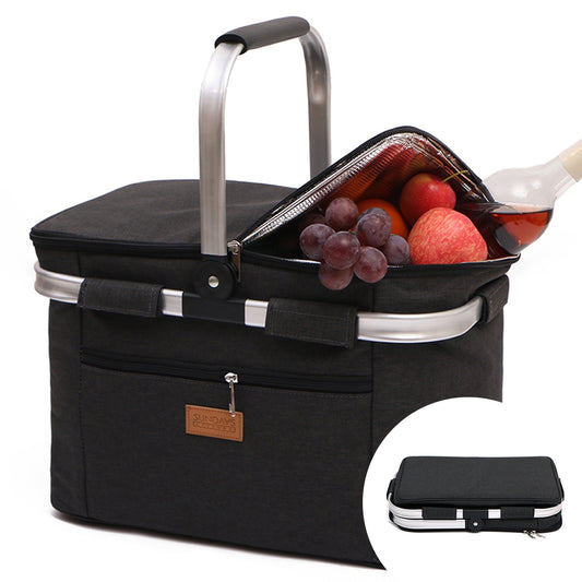 Collapsible Insulated Picnic Basket with Thermal Lining – Perfect for BBQs & Picnics (Grey) image 0
